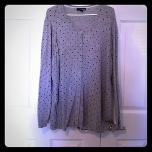 Plus Size 3x Gray/ Navy Polka Dot Cardigan Sweater
